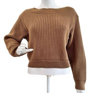 Donna Karan Cropped Brown Cotton Sweater Women's Designer Knit Long Sleeve Top L